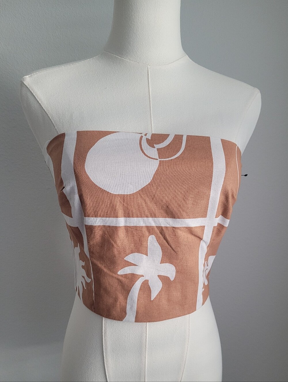 Sabo Sereno Top NWT Terracotta Abstract Palm Sun Strapless Corset Top S Boho